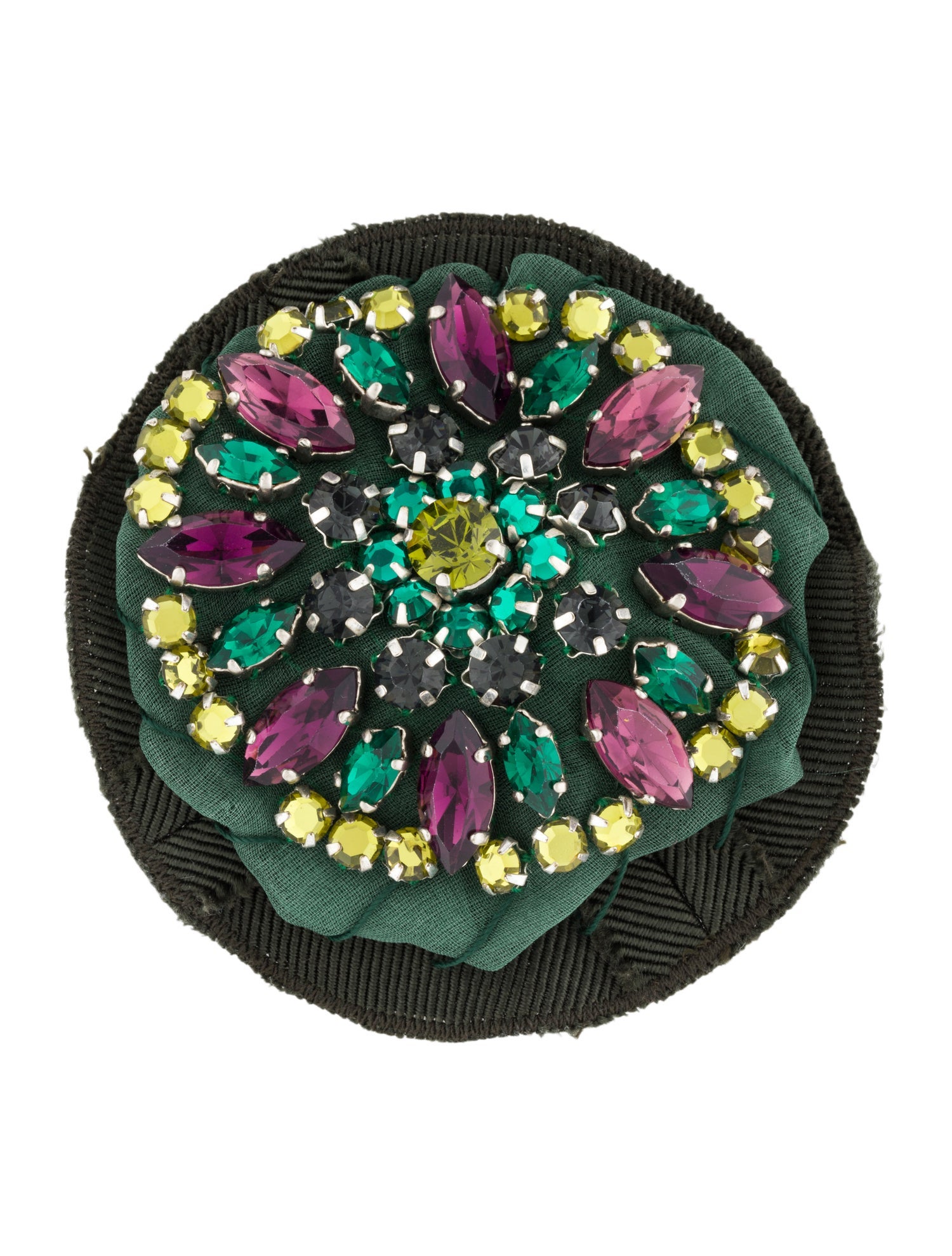 Prada Crystal & Fabric Spilla Rosone Brooch Pin