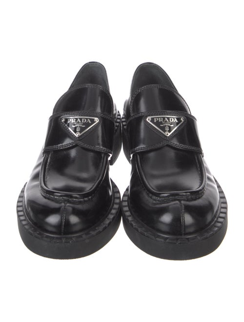 Prada Enameled Metal Triangle Leather Mary Jane Flats