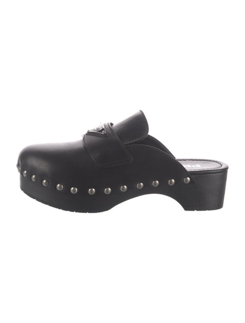 Prada Enameled Metal Triangle Leather Mules