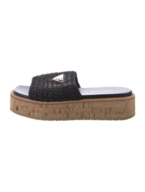 Prada Enameled Metal Triangle Straw Slides