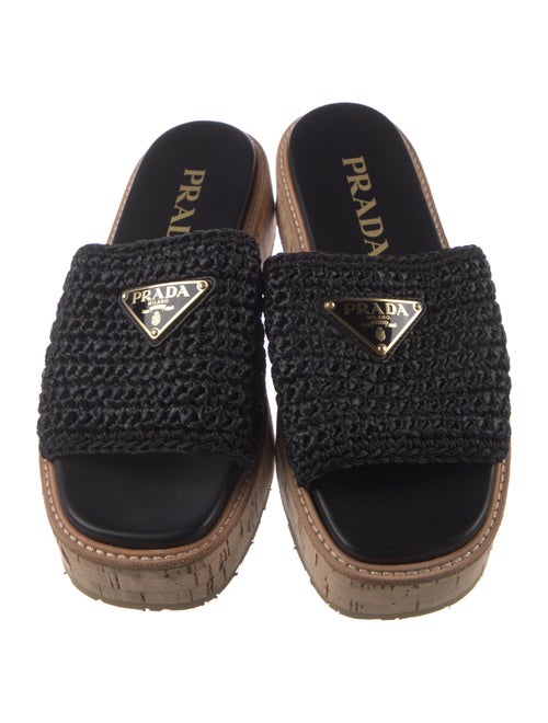 Prada Enameled Metal Triangle Straw Slides