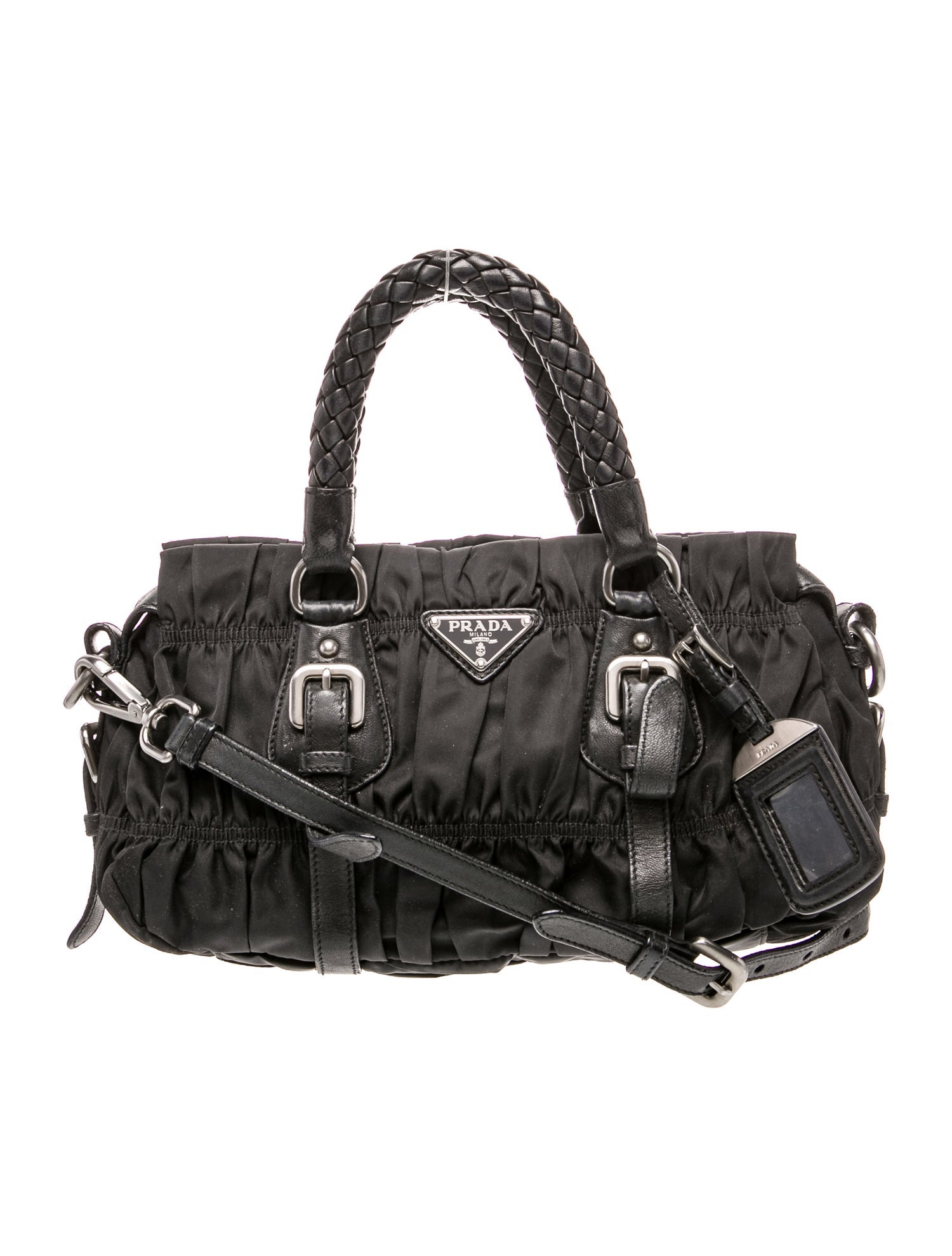 Prada Enameled Metal Triangle Bauletto Small