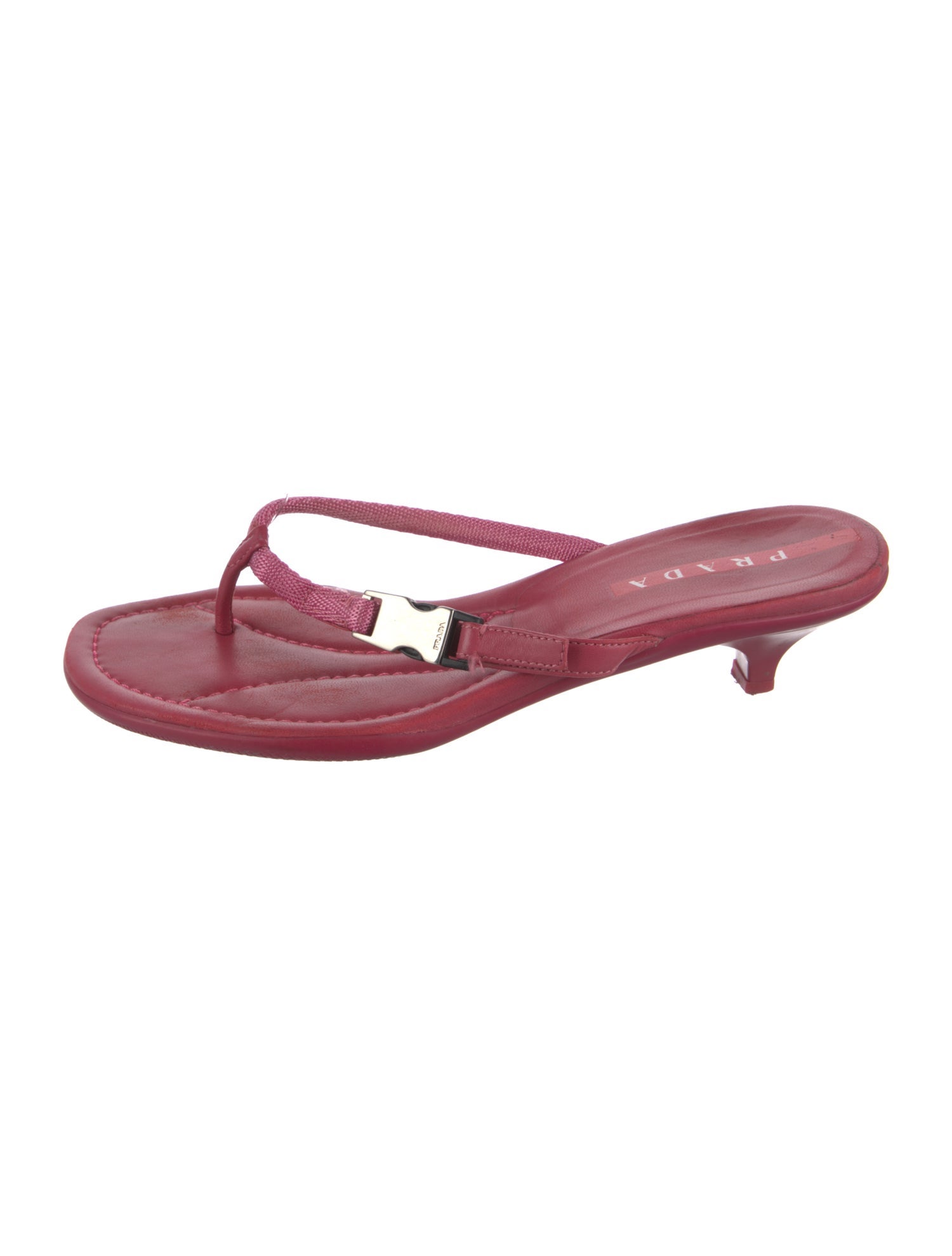 Prada Enameled Metal Triangle Leather Slides
