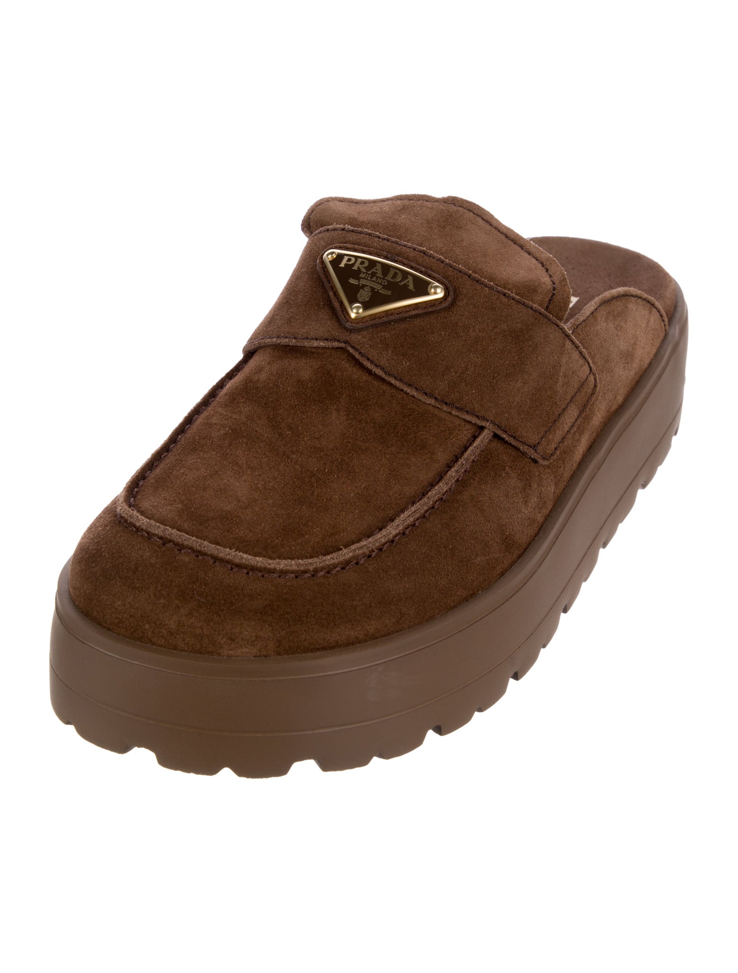 Prada Fussbett Enameled Metal Triangle Mules