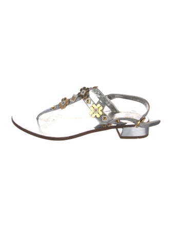 Prada Leather Studded Accents T-Strap Sandals