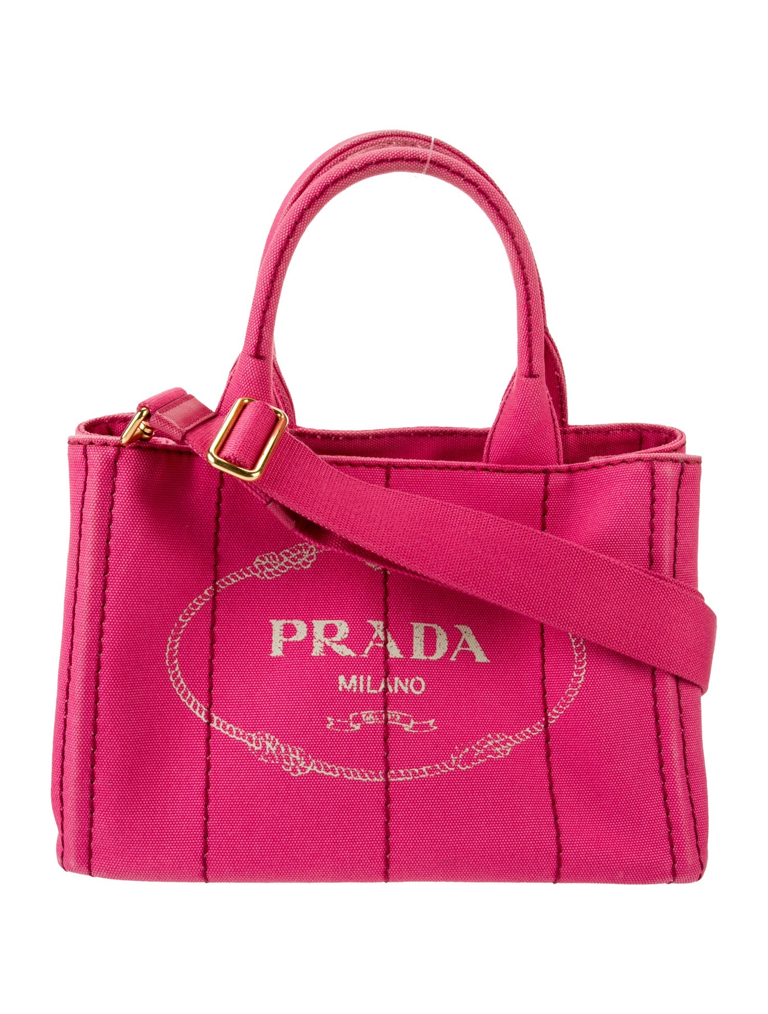 Prada Enameled Metal Triangle Canapa Logo Tote Small