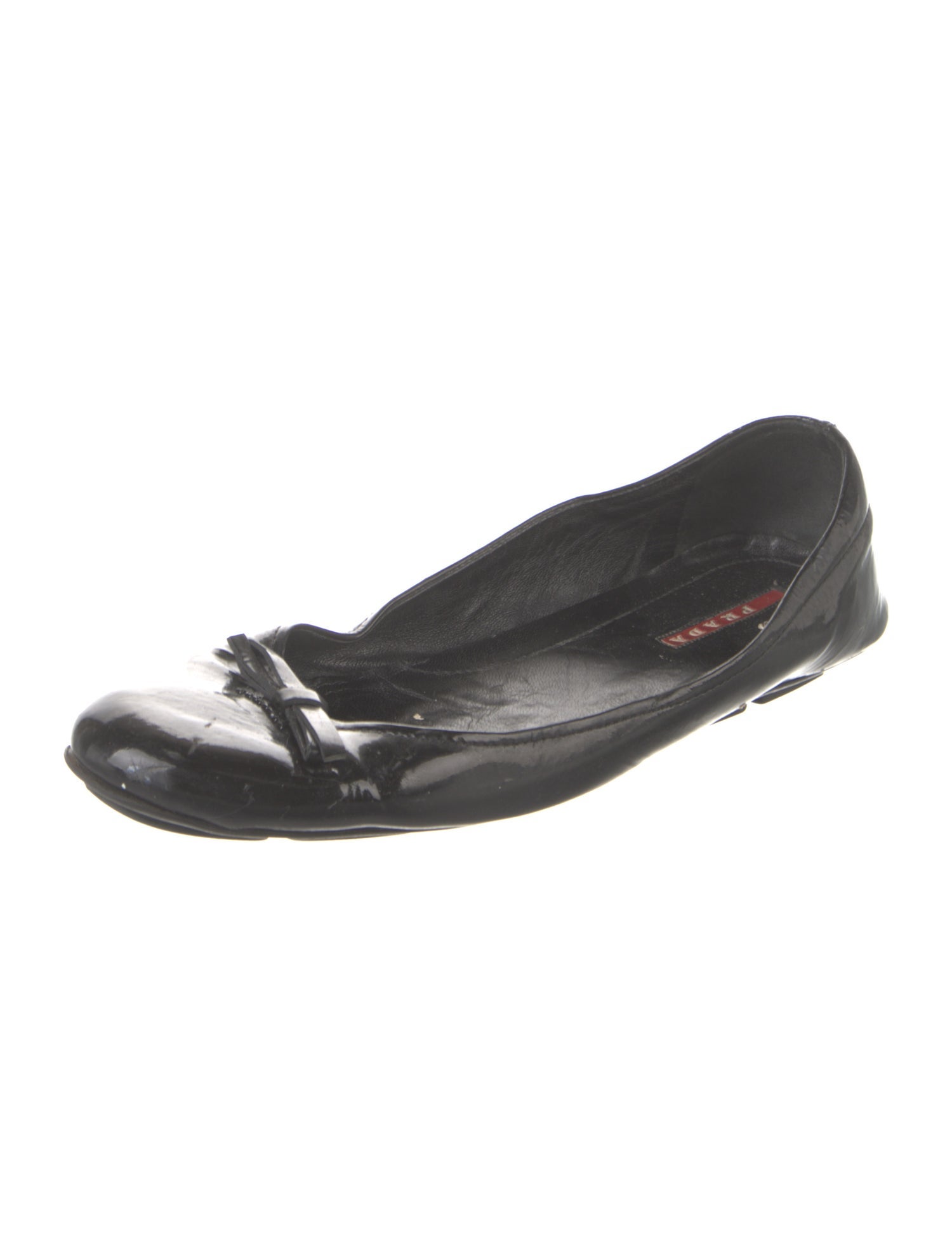 Prada Sport Patent Leather Bow Accents Ballet Flats