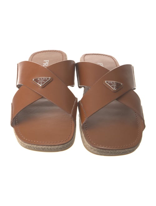 Prada Enameled Metal Triangle Leather Slides