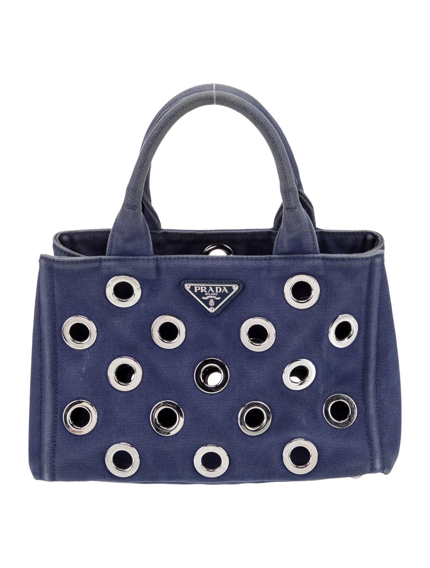 Prada Enameled Metal Triangle Grommet Canapa Small