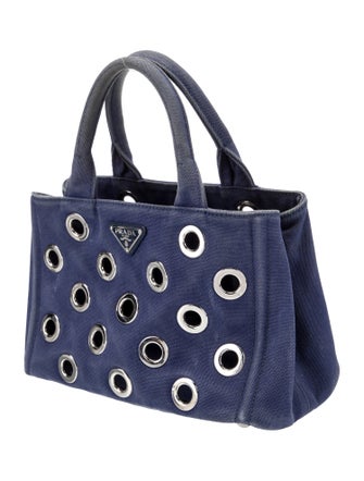 Prada Enameled Metal Triangle Grommet Canapa Small