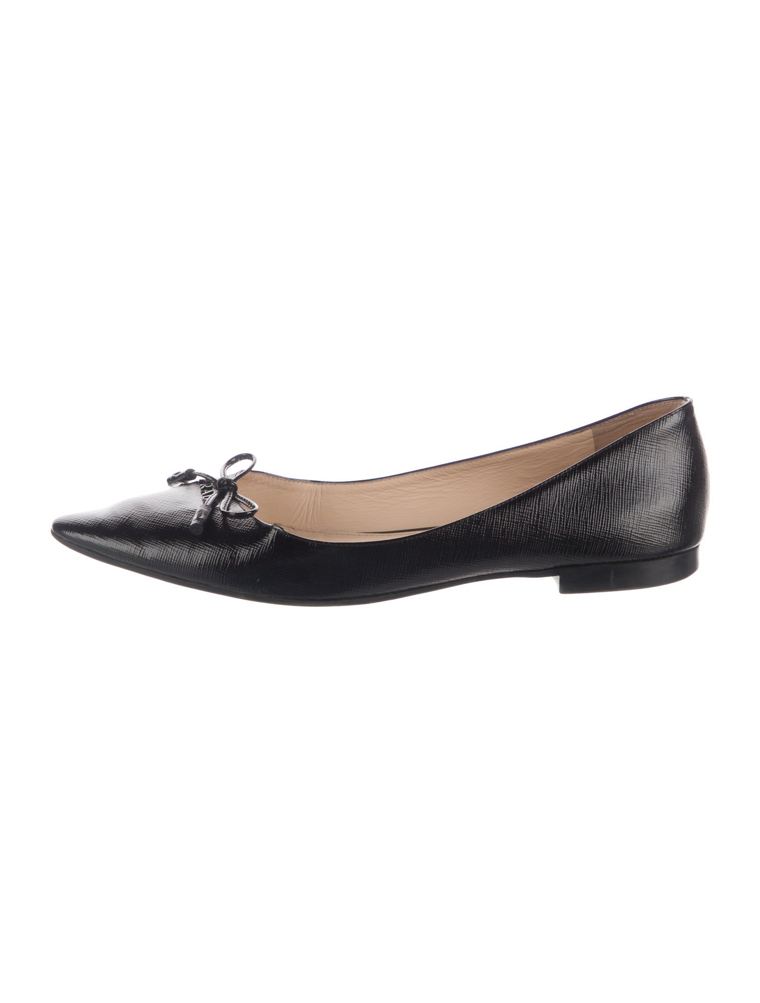 Prada Saffiano Leather Bow Accents Ballet Flats