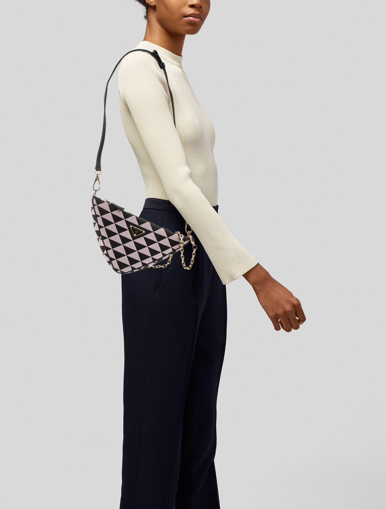 Prada Enameled Metal Triangle Triangle