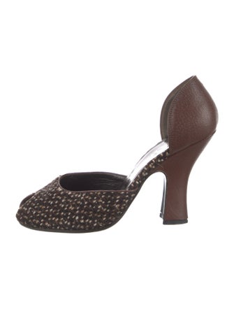 Prada Tweed Pattern Leather Trim Embellishment D'Orsay Pumps