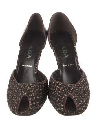 Prada Tweed Pattern Leather Trim Embellishment D'Orsay Pumps