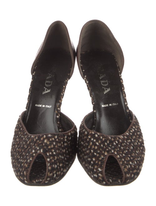 Prada Tweed Pattern Leather Trim Embellishment D'Orsay Pumps