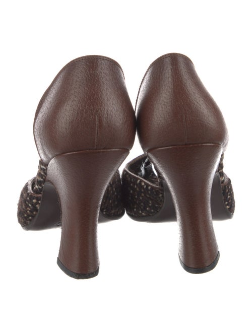 Prada Tweed Pattern Leather Trim Embellishment D'Orsay Pumps