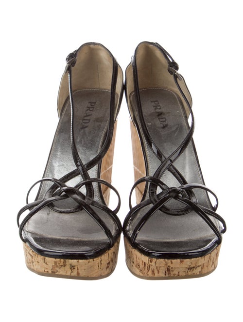 Prada Patent Leather Cutout Accent Slingback Sandals