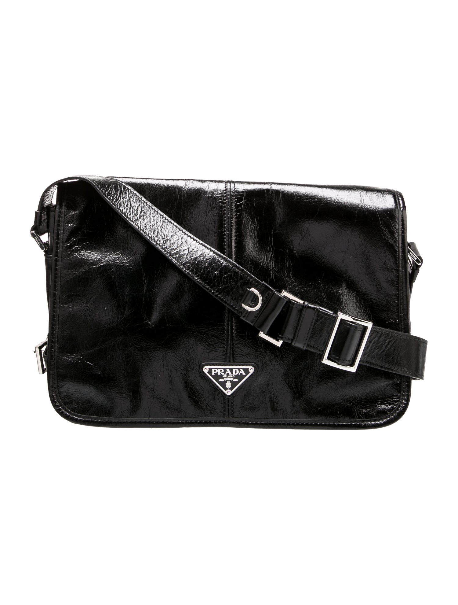 Prada Enameled Metal Triangle Crossbody Bag 2024