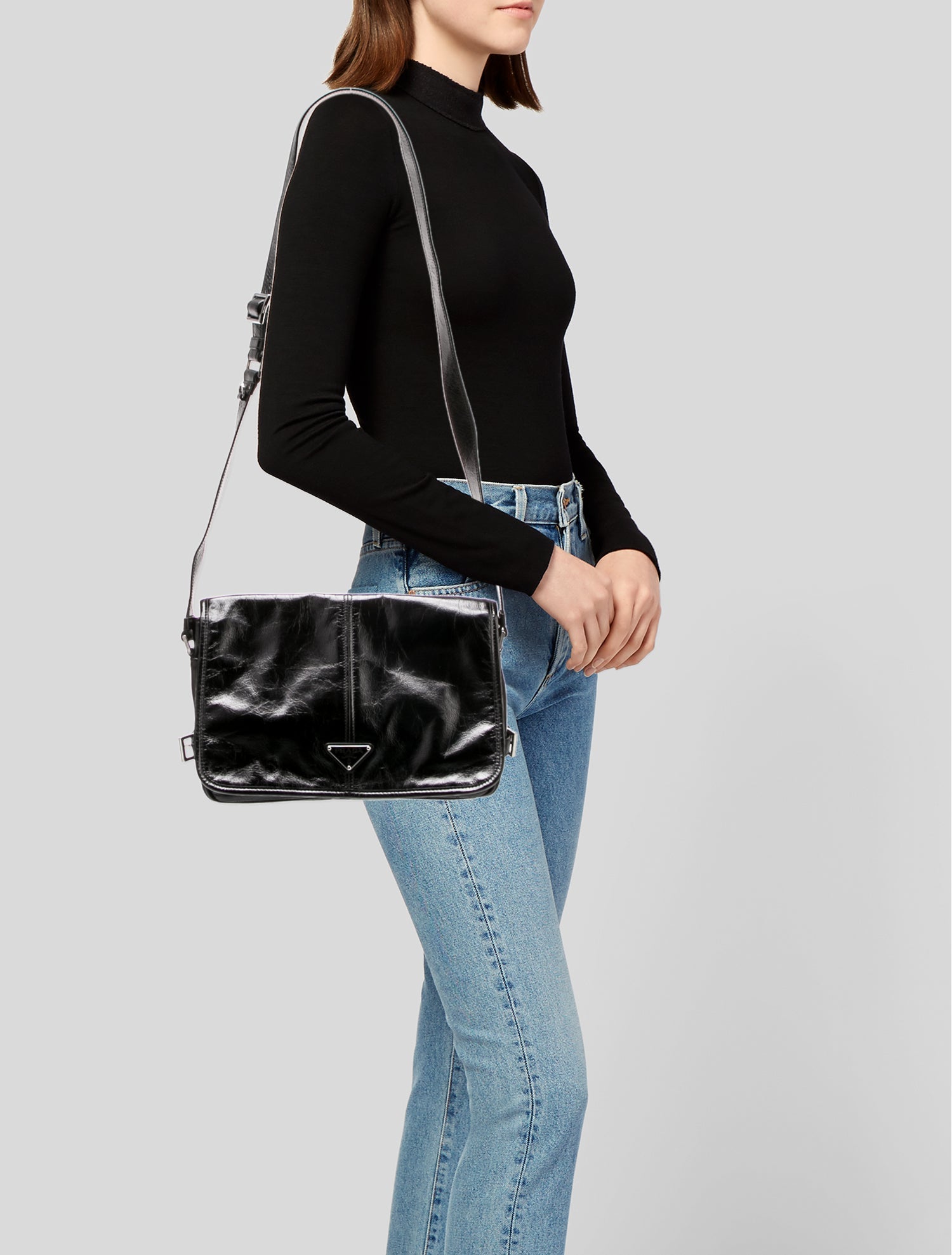 Prada Enameled Metal Triangle Crossbody Bag 2024