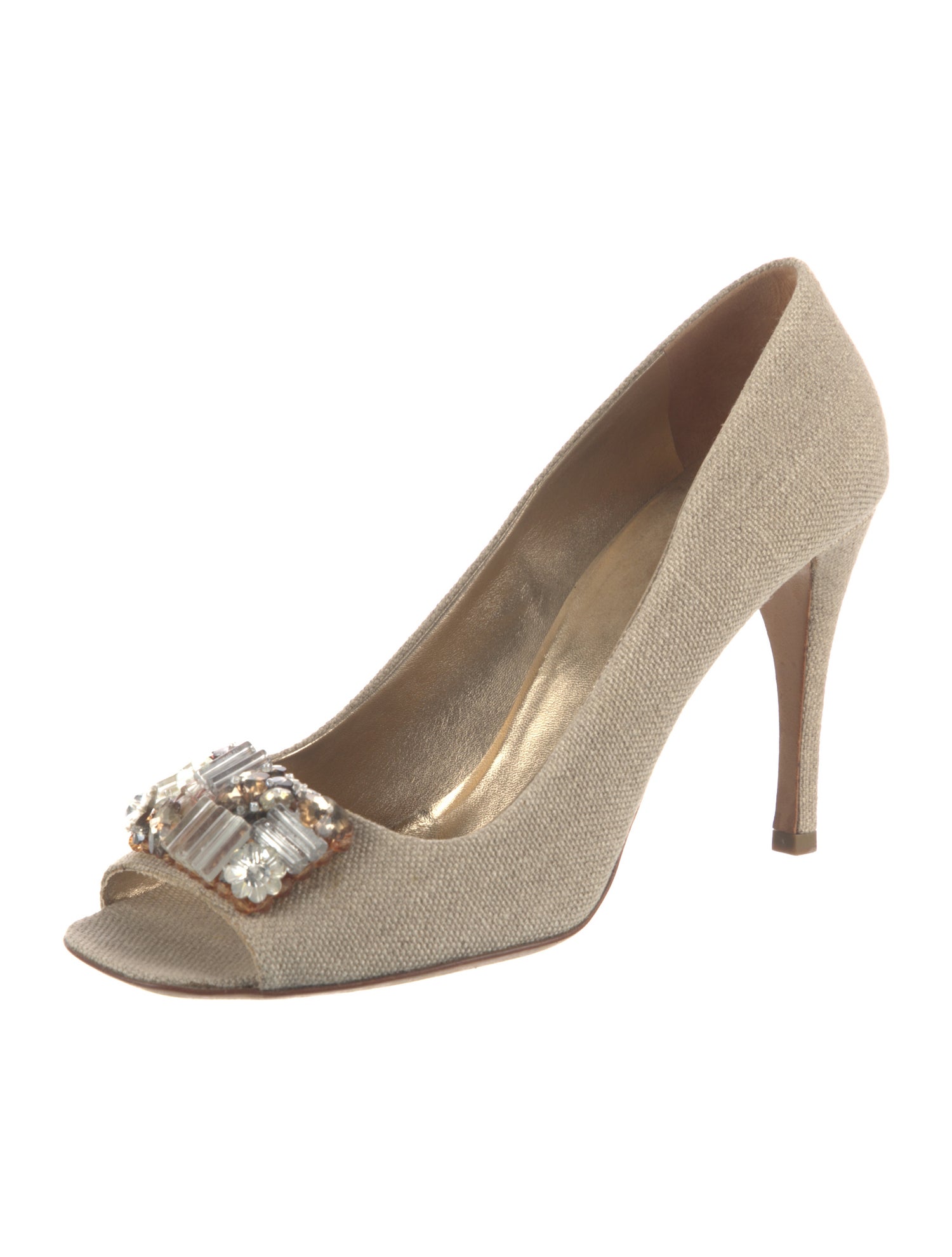 Prada Canvas Crystal Embellishments Pumps