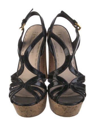 Prada Patent Leather Colorblock Pattern Slingback Sandals