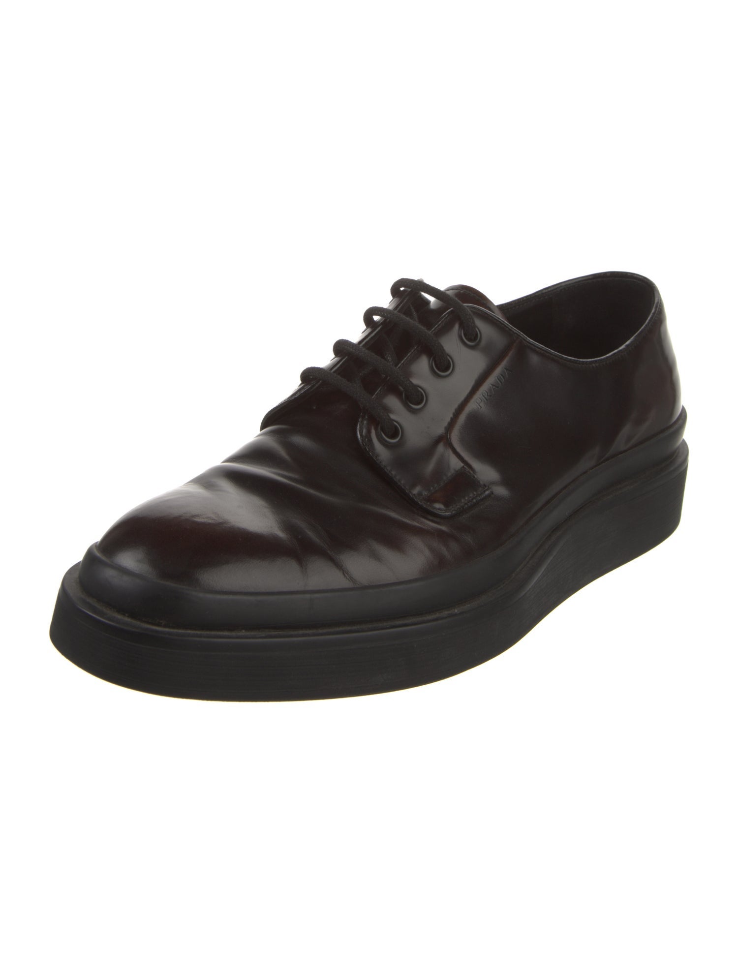 Prada Embossed Leather Embroidered Accent Derby Shoes