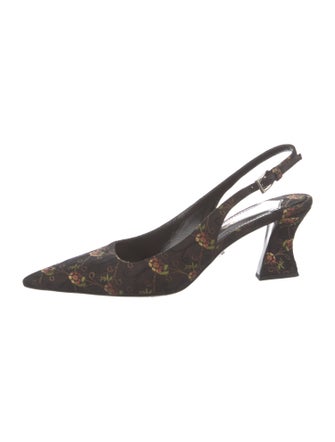 Prada Floral Print Embroidered Accent Slingback Pumps