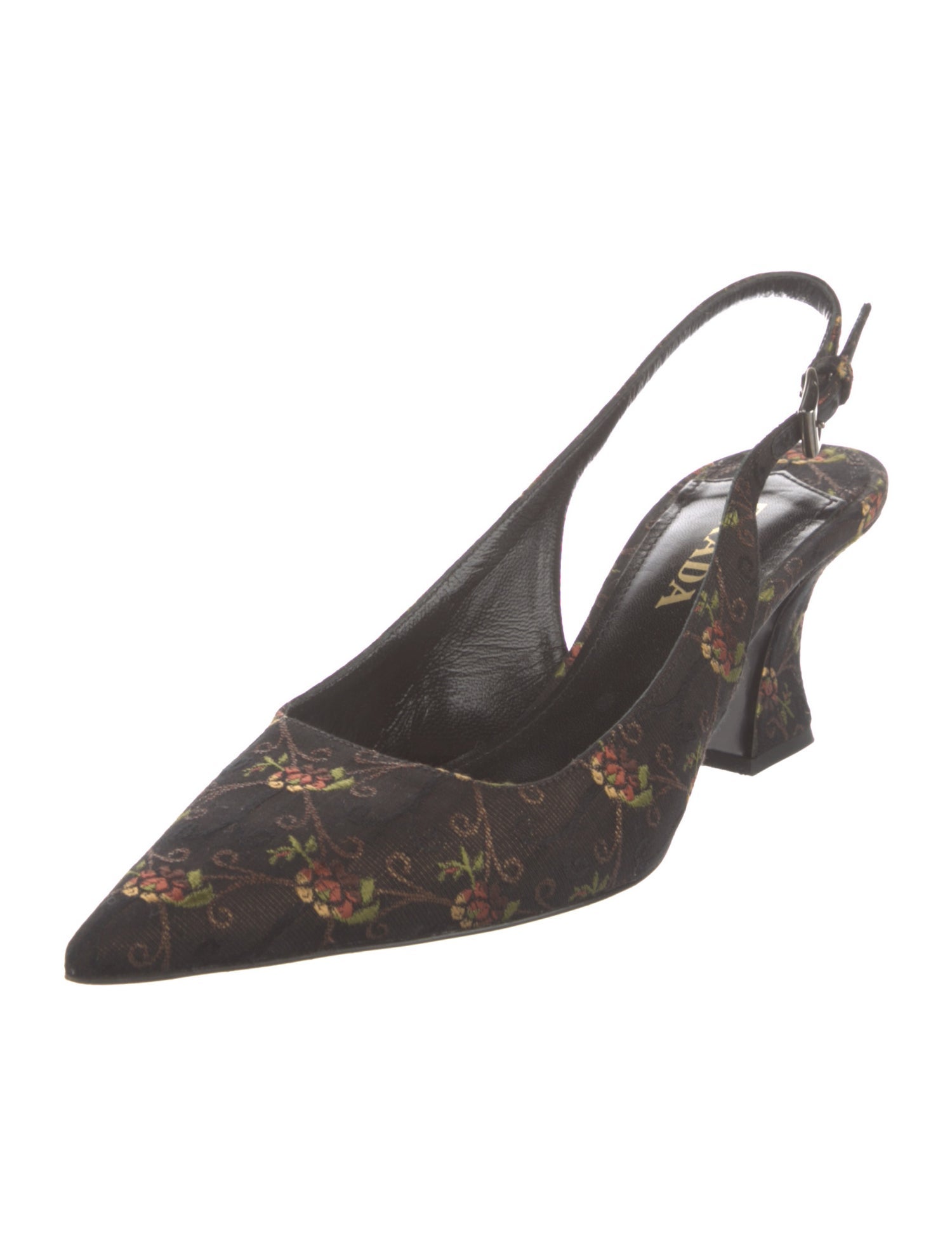 Prada Floral Print Embroidered Accent Slingback Pumps