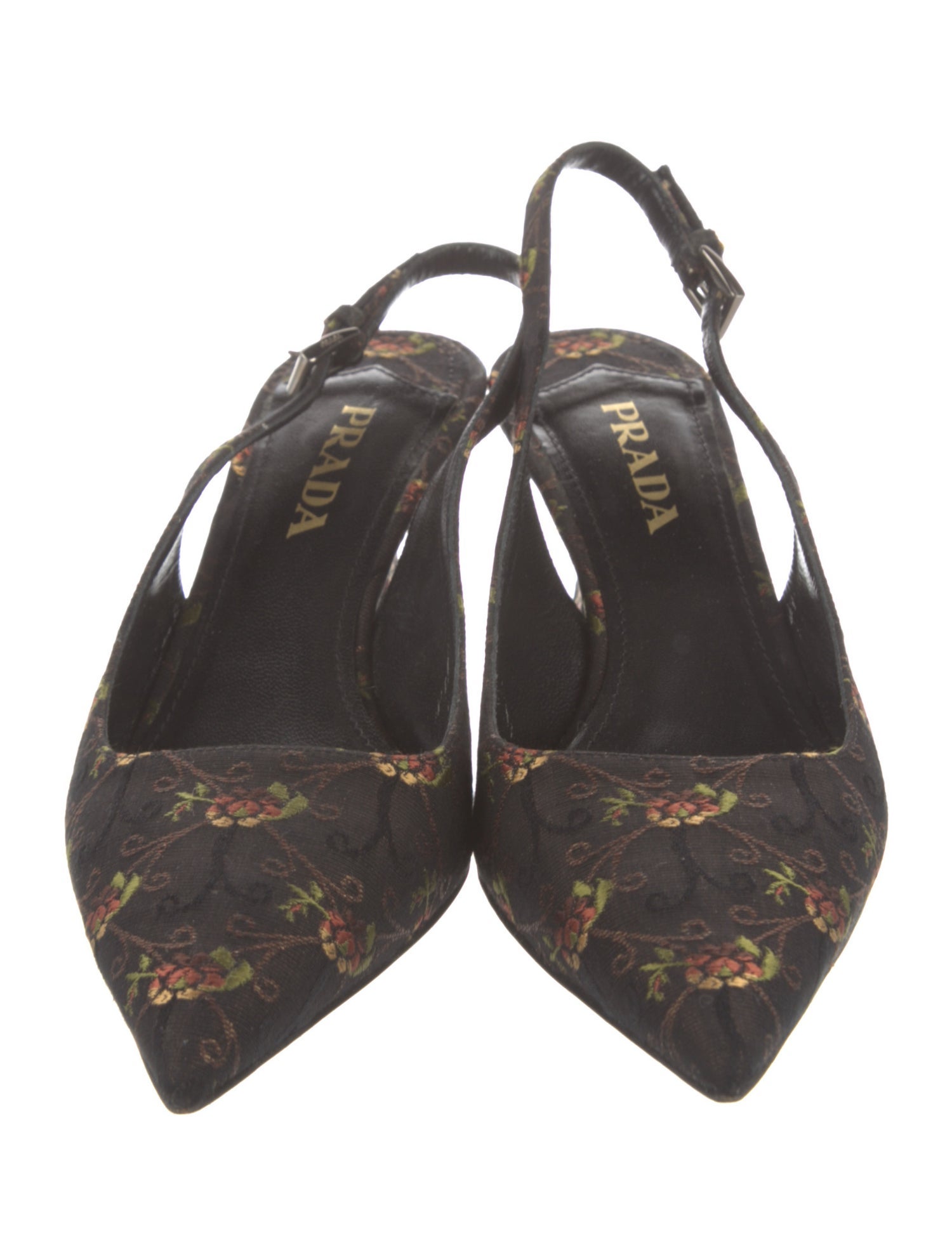 Prada Floral Print Embroidered Accent Slingback Pumps