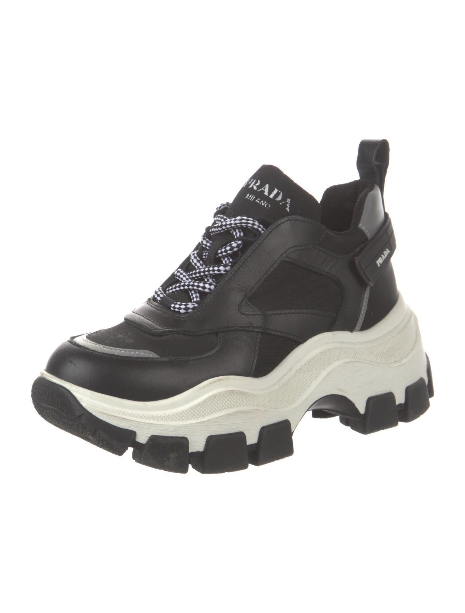 Prada Leather Embroidered Accent Chunky Sneakers