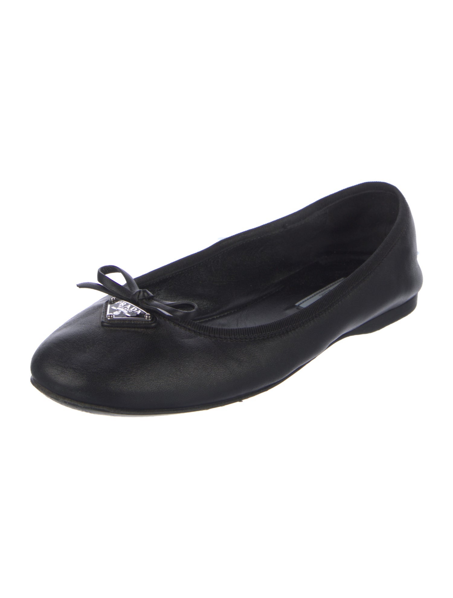 Prada Leather Bow Accents Ballet Flats