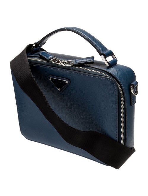 Prada Enameled Metal Triangle Saffiano Brique Travel