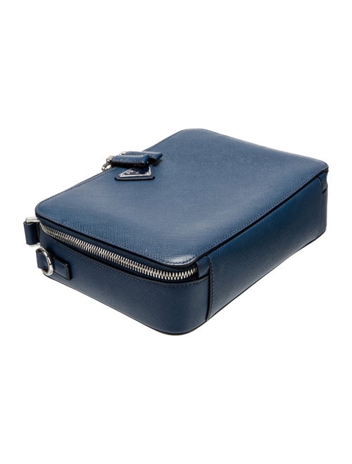 Prada Enameled Metal Triangle Saffiano Brique Travel