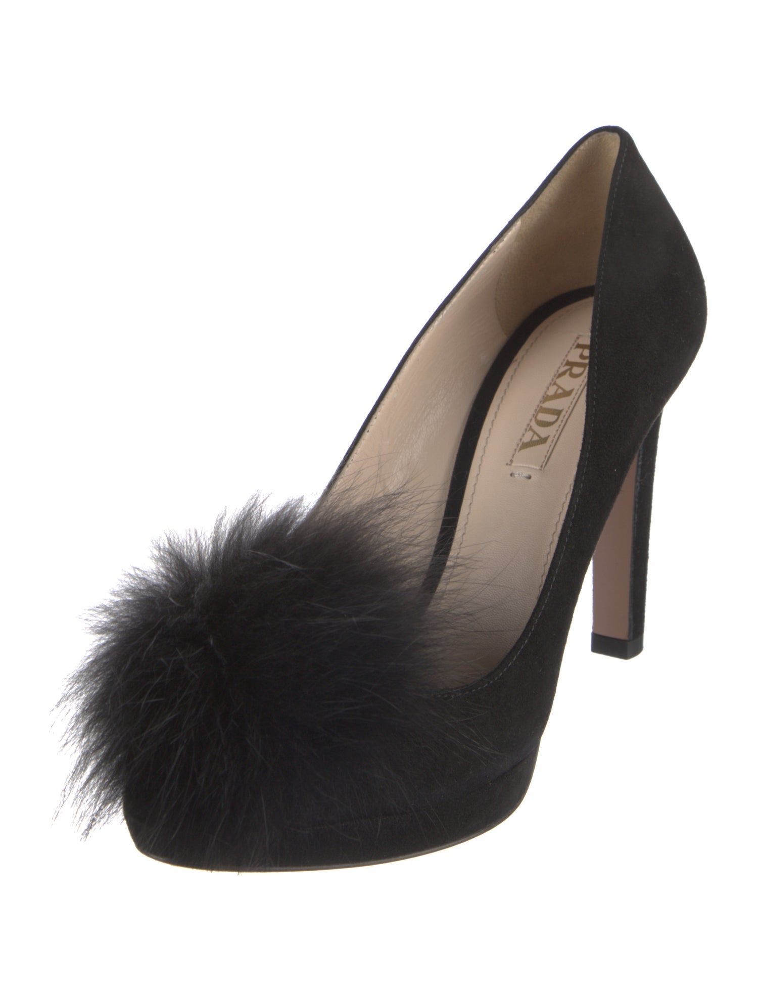 Prada Suede Faux Fur Trim Pumps