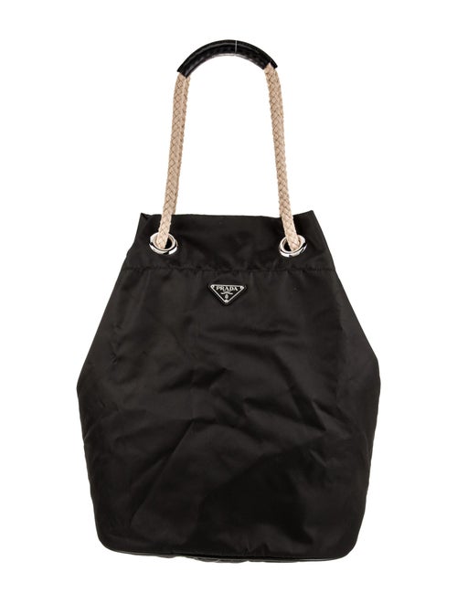 Prada Enameled Metal Triangle Re-Nylon drawstring