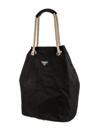 Prada Enameled Metal Triangle Re-Nylon drawstring