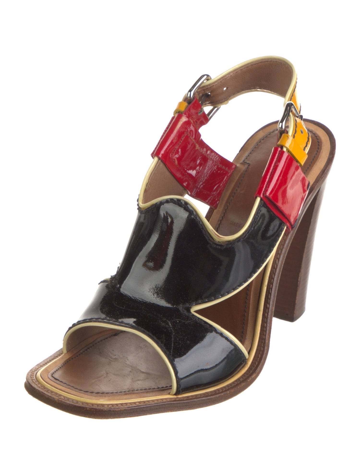 Prada Patent Leather Printed Slingback Sandals