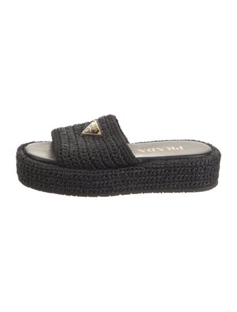 Prada Enameled Metal Triangle Raffia Espadrilles