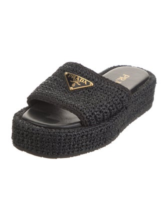 Prada Enameled Metal Triangle Raffia Espadrilles
