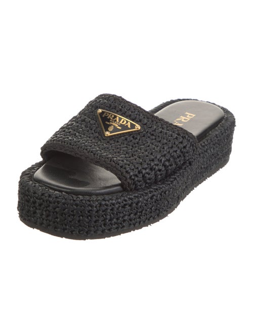 Prada Enameled Metal Triangle Raffia Espadrilles