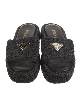 Prada Enameled Metal Triangle Raffia Espadrilles