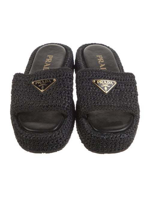 Prada Enameled Metal Triangle Raffia Espadrilles