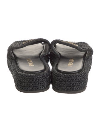 Prada Enameled Metal Triangle Raffia Espadrilles
