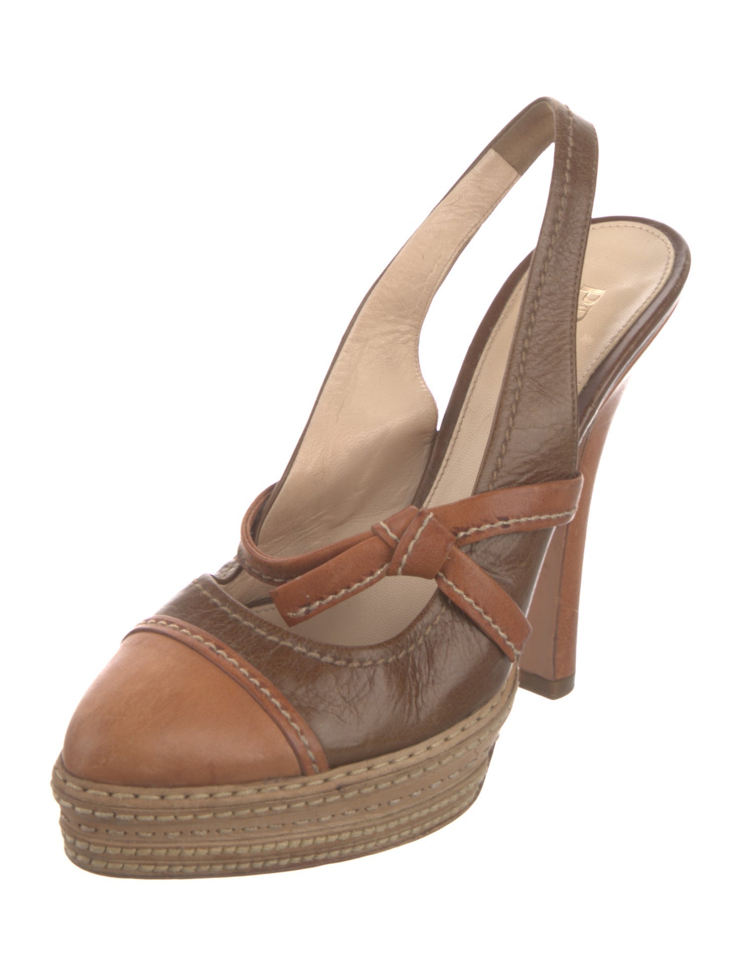 Prada Embossed Leather Colorblock Pattern Slingback Pumps