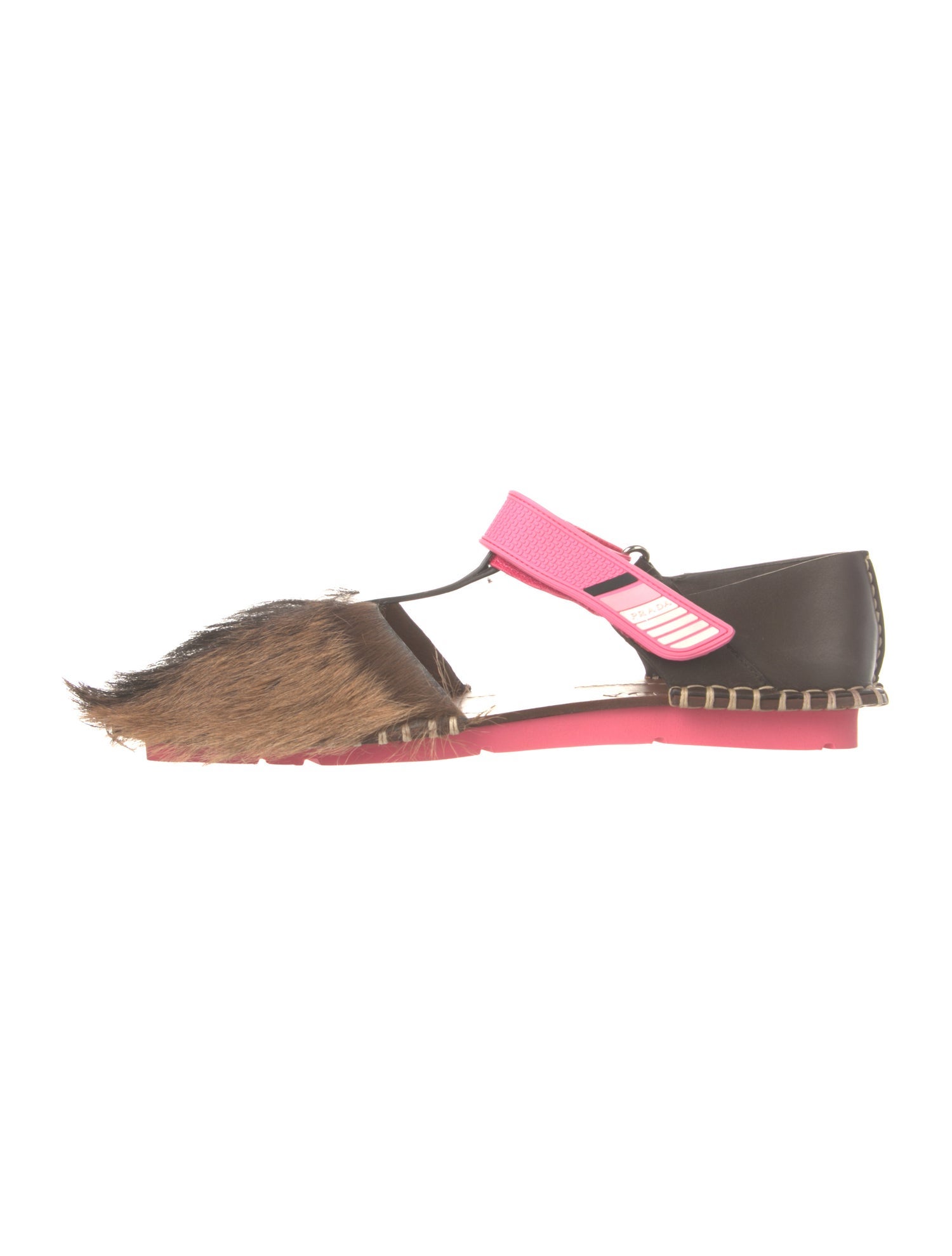 Prada Fur Colorblock Pattern D'Orsay Flats