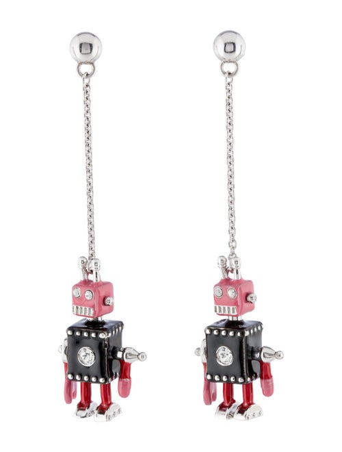 Prada Crystal & Enamel Robot Drop Earrings