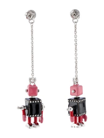 Prada Crystal & Enamel Robot Drop Earrings
