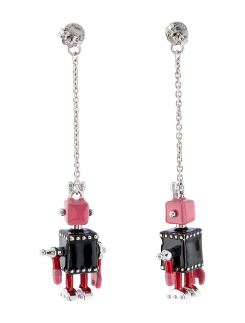 Prada Crystal & Enamel Robot Drop Earrings