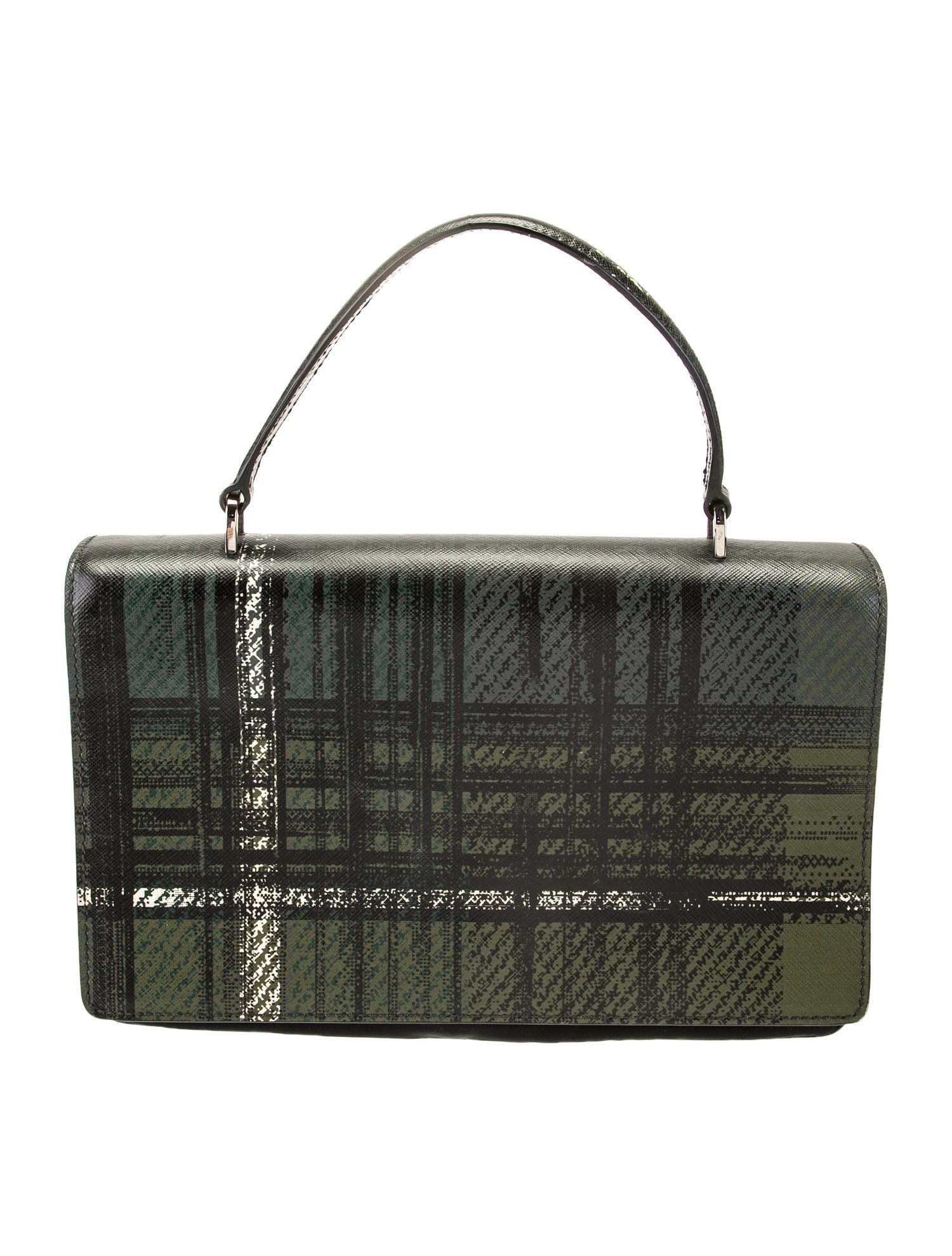 Prada Tessuto Nylon Saffiano & Tessuto Tartan Handle Bag Small