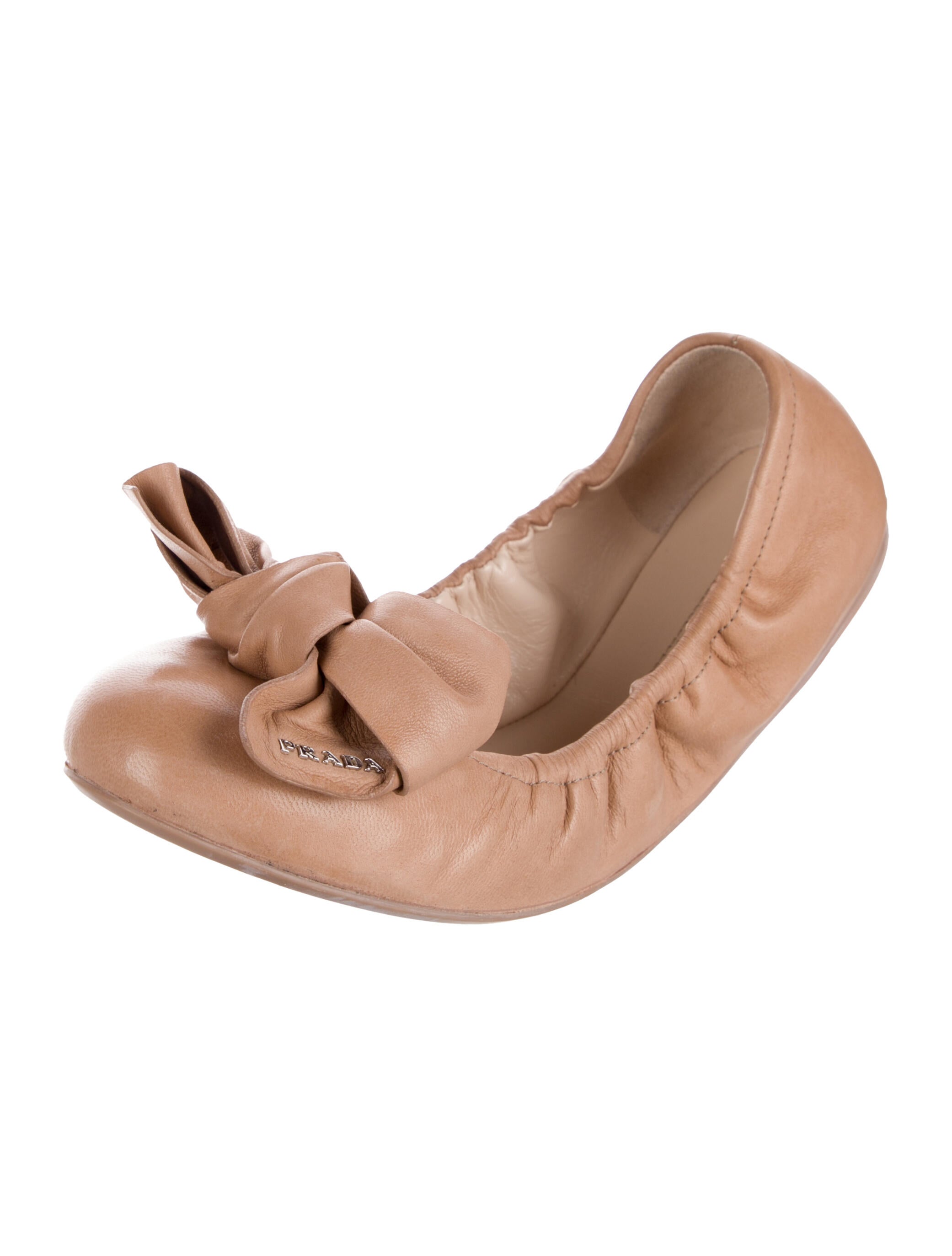 Prada Sport Leather Bow Accents Ballet Flats